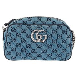 Gucci GG Marmont Multicolor Diagonal Quilted GG Canvas Small Bleu