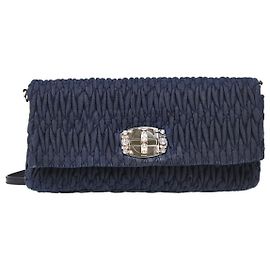 Miu Miu Crystal Clutch Matelassé Denim Small Marineblau