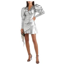 Autre Marque ROTATE Birger Christensen Number 24 Metallic Lamé Mini Dress Silvery