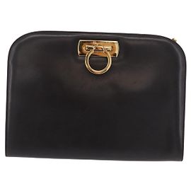 Salvatore Ferragamo Vintage Gancini Chain Leather Small Marrom