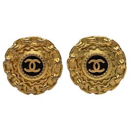Brincos vintage Chanel Coco Mark Chain Motif Preto Dourado