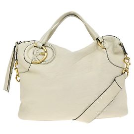 Gucci Twill Leder Handtasche Beige Beige
