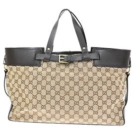 Bolsa Bucket Gucci com cinto em Canvas GG e couro East West Marrom
