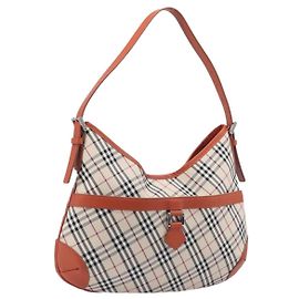 BURBERRY Nova Check Shoulder Bag Canvas Beige Silver Auth 206794V Silvery Beige