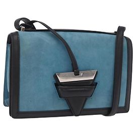 LOEWE Barcelona Shoulder Bag Suede Blue Silver Auth bs37409A Silvery Blue