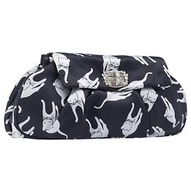 Miu Miu Clutch Katzenmuster Satin Schwarz Silber Auth 205189V Schwarz Silber