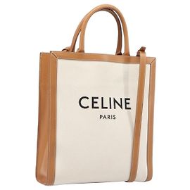 Céline CELINE Vertical Cabas Small Hand Bag Canvas 2way Ivory Gold Tone Auth LN035V Autre Écru