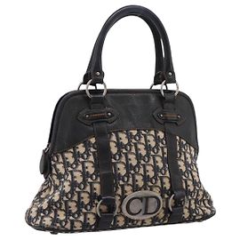 Sac à main Christian Dior Trotter Canvas Navy Silver Auth BA15752 Argenté Bleu Marine