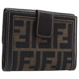 FENDI Zucca Canvas Bifold Wallet Black Brown Auth 205504V Brown Black