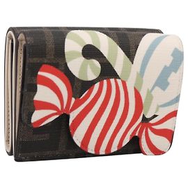 FENDI Zucca Trifold Wallet PVC Brown Red 8M0480 Auth 206672M Brown Red