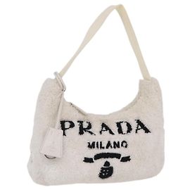 Bolsa de mão pouch PRADA pile White Silver Auth 202515A Prata Branco