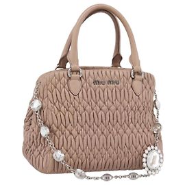 Bolsa de mão Miu Miu em couro 2way Beige Silver Auth 206656 Prata Bege