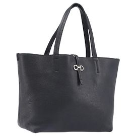 Salvatore Ferragamo Gancini Handtasche aus Leder Schwarz Silber authentisch 205429A Schwarz Silber