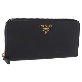 PRADA Long Wallet Safiano Leather Black Gold Auth 206459 Black Golden