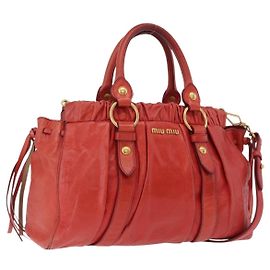 Bolsa de Mão Miu Miu Vitter Lux 2way Red Gold Auth 204526V Vermelho Dourado