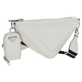PRADA Shoulder Bag Leather White Silver Auth BA16048M Silvery White