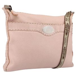 FENDI Celeria Shoulder Bag Leather Pink Silver 8BT093 Auth BA16104 Silvery Pink