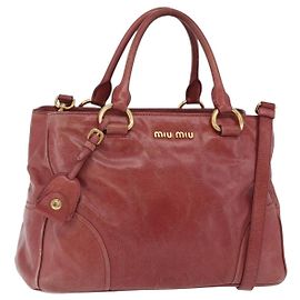 Miu Miu Hand Bag Leather 2way Pink Gold Auth 167648A Pink Golden
