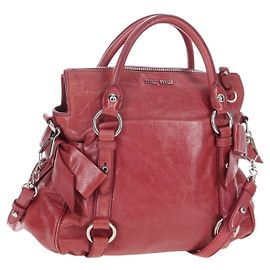 Bolsa de mão Miu Miu com laço lateral em couro 2way Rosa Prata RT0438 Auth am12761V Prata Rosa