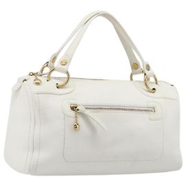 Céline Bolsa de Mão CELINE Couro Branco Gold Auth 205212A Branco Dourado