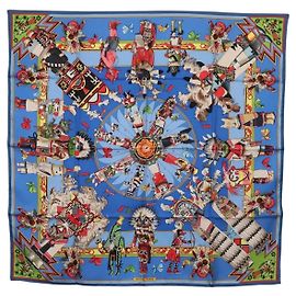Hermès HERMES Carré 90 Seidentuch Blau Rot "KACHINAS" Auth ki6872M Rot Blau
