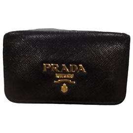 Prada Saffiano Leather Key Holder Black Black