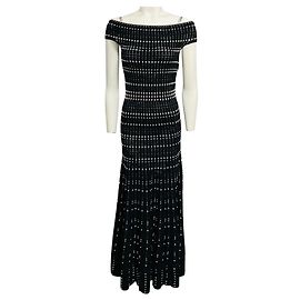 Vestido maxi de punto estampado en negro / blanco Alexander McQueen Negro