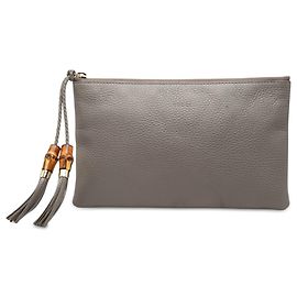 Clutch Gucci in pelle di vitello grigia con bambù Grigio