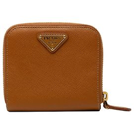 Portefeuille compact zippé Prada Saffiano marron Petits portefeuilles Marron