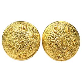 Brincos de pressão redondos Chanel banhados a ouro com logótipo Dourado