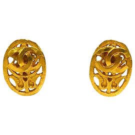 Boucles d'oreilles clips ovales plaquées or Chanel CC Gold Doré