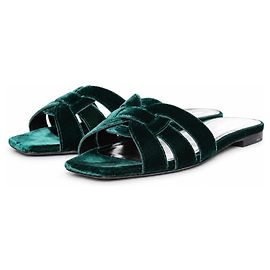Autre Marque Saint Laurent, emerald green mule sandal in velvet Green