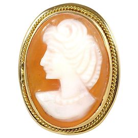 Autre Marque 18K Yellow Gold Clip Earring with Shell Cameo Golden