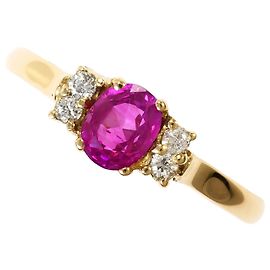 Autre Marque 14K Yellow Gold Band Ring with Ruby and Diamond Golden