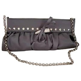 Emanuel Ungaro Grey Satin Rhinestone Clutch Bag Grey