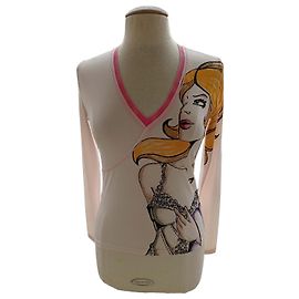 Ermanno Scervino Hellrosa Langarm-T-Shirt mit Illustration Pink Mehrfarben