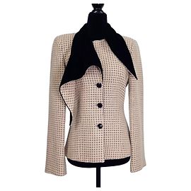 Emporio Armani Wool Jacket with Velvet Collar Black Beige