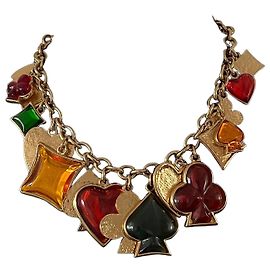 Colar Yves Saint Laurent Jogo de Cartas Multicolor Vermelho Outro Verde Laranja Gold hardware