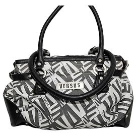 Versus by Versace Monogramm Handtasche aus Leder Schwarz Weiß Grau