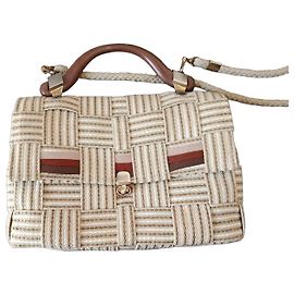 Autre Marque Borsa a mano in corda intrecciata e pelle Marrone Beige Marrone scuro