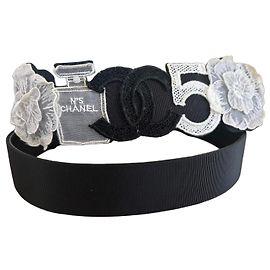 Chanel N°5 Embroidered Grosgrain Belt Spring-Summer 2006 Black White