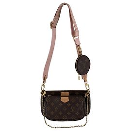 Louis Vuitton Saco Tiracolo Multi Pochette Accessoire em Canvas Monogram Rosa Marrom