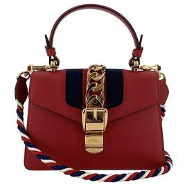 Gucci Red Leather Mini Sylvie Web Handbag Bag with 1 Shoulder Strap Red