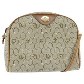 Christian Dior Honeycomb Canvas Shoulder Bag PVC Leather Beige Altro