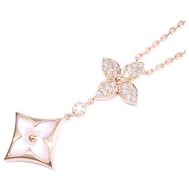 Louis Vuitton Pink Gold Diamond Pendant Necklace Golden