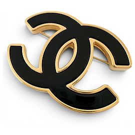 Spilla Chanel B24B in resina placcata Coco Mark Nero D'oro