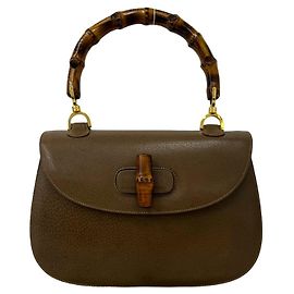 Borsa in pelle GUCCI Vintage Bamboo Turnlock Marrone