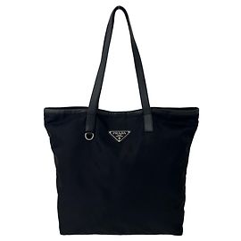 Sac cabas Prada en Tessuto Pocono avec logo triangle en métal Noir