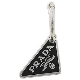 Pendientes de botón Prada Triangle Design Negro Plata