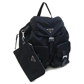 Mochila Prada de nailon y cuero Negro
